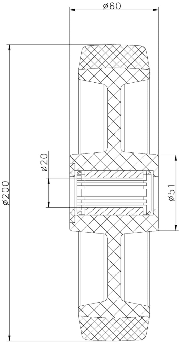 200mm 8" hjul blå gummi med nylon center rustfrit leje 1600kg, sæt af 4