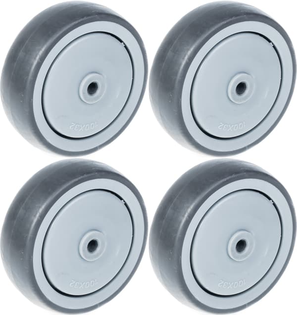 100mm 4" pyörä harmaa kumi muovisella keskellä vahva 440kg kantavuus, 4 kpl:n sarja.