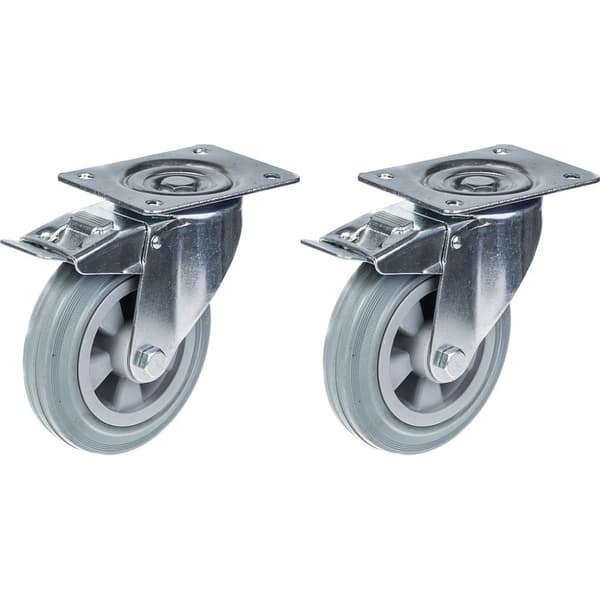 160 mm 6" länkhjul i grått gummi med broms, kapacitet 270 kg, set om 2