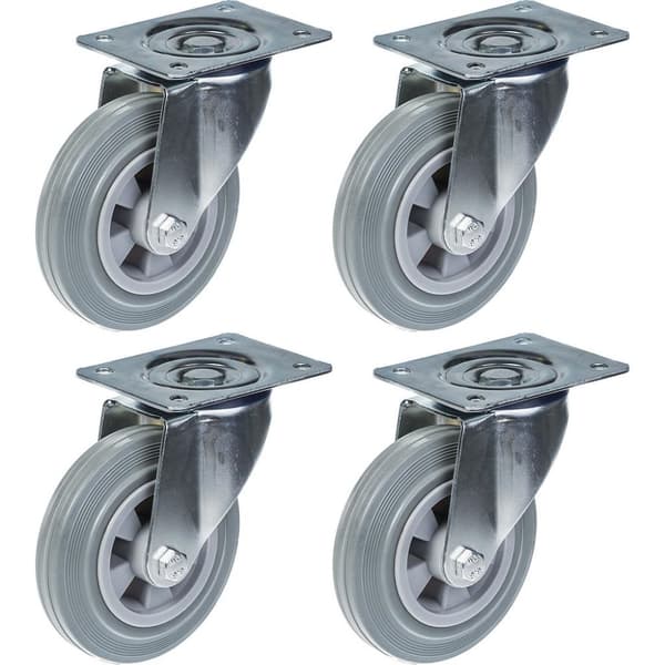 160 mm 6" hjul med gråt gummidæk, drejeligt, stærk kapacitet på 540 kg, sæt med 4 stk.