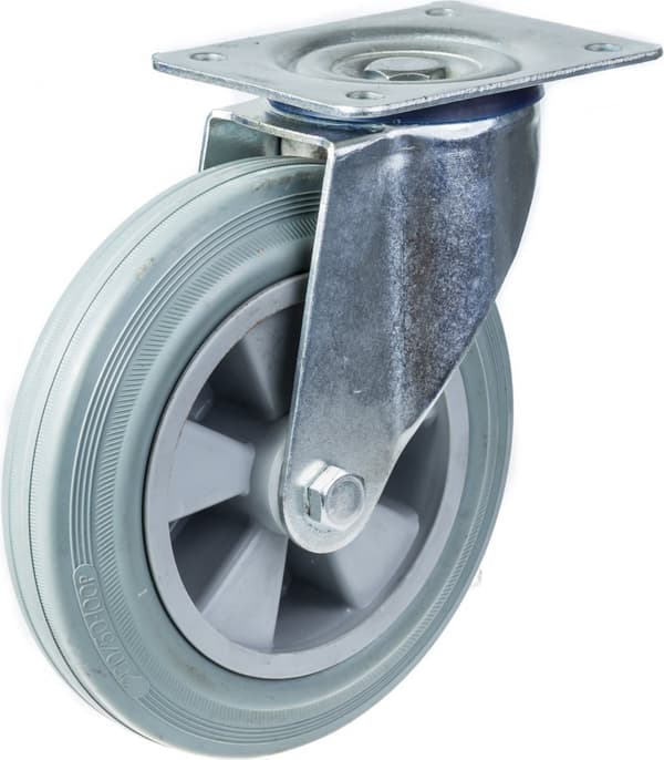 200mm 8" pyöräteline harmaalla kumirenkaalla kääntyvä vahva 410kg kantavuus, 2 kpl:n sarja.