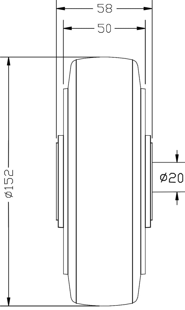 152 mm 6" hjul i sort gummi med aluminiumscenter 1320 kg kapacitet, sæt med 4 stk.