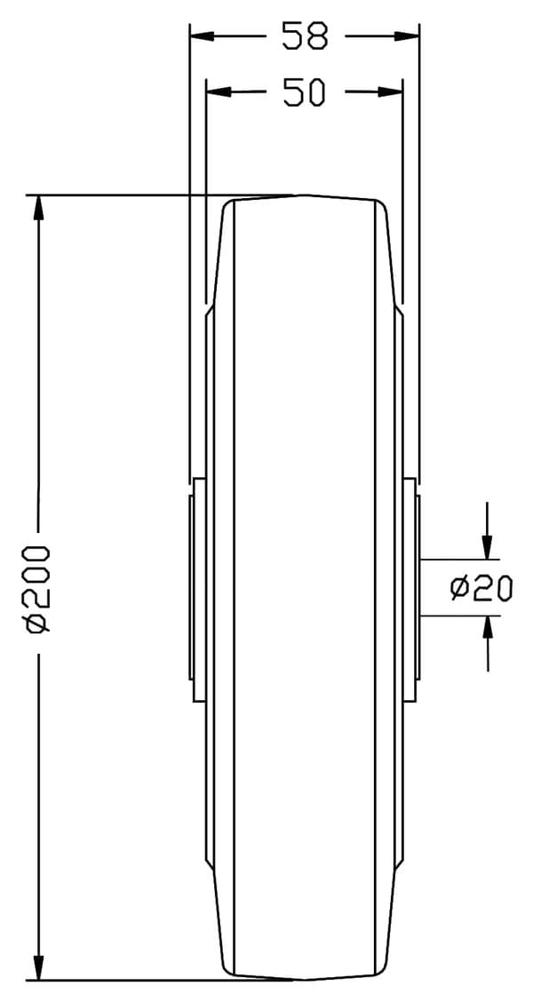 200 mm 8" hjul i sort gummi med aluminiumscenter 900 kg kapacitet, sæt med 2 stk.