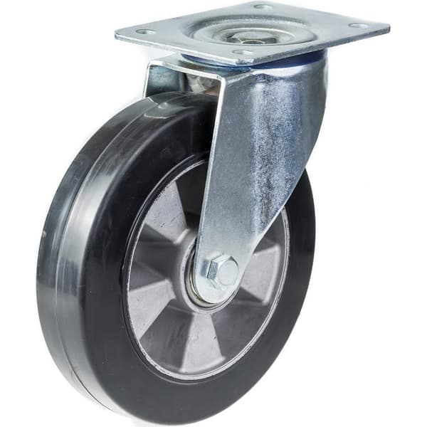 152 mm drejeligt hjul med sort elastisk gummi på midterhjul af aluminium