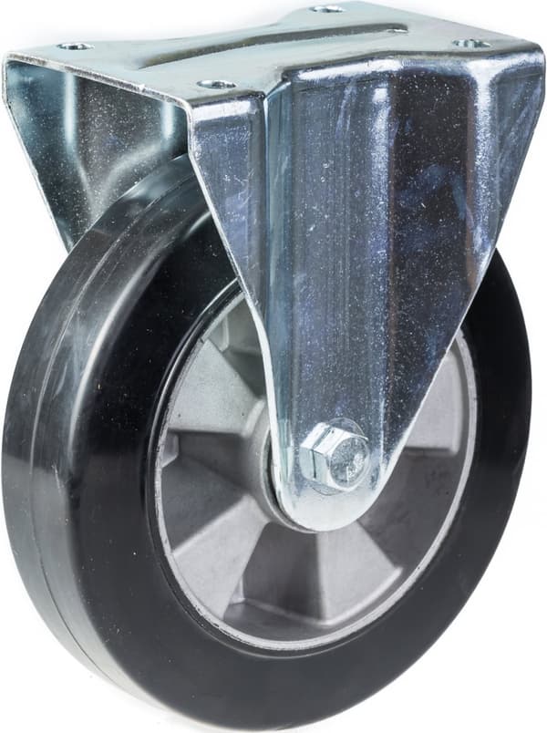 152 mm 6" länkhjul svart gummi, fast, stark, kapacitet 1320 kg, set om 4