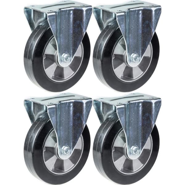 152 mm 6" länkhjul svart gummi, fast, stark, kapacitet 1320 kg, set om 4