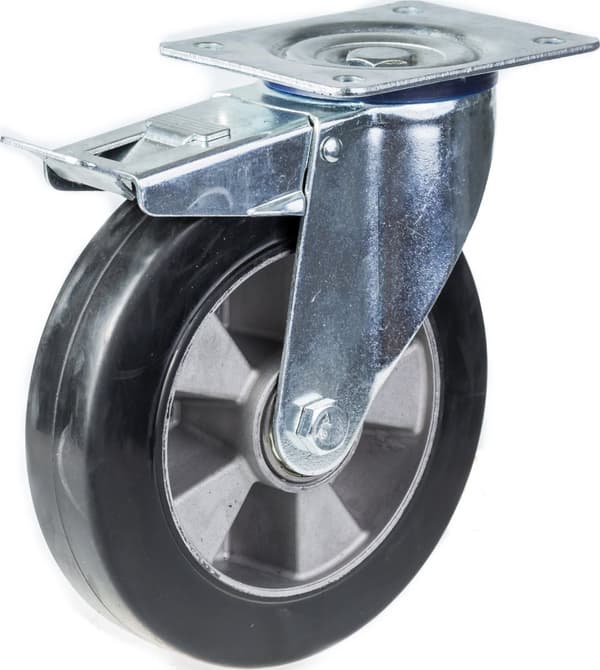 152 mm 6" hjul med sort gummibremse og fast, stærk kapacitet på 1320 kg, sæt med 4 stk.