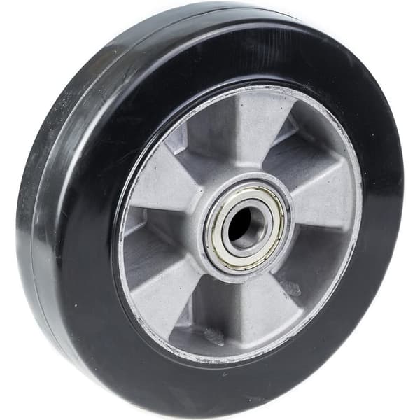 250mm pyörä, jossa musta elastinen kumi alumiinikeskiöllä
