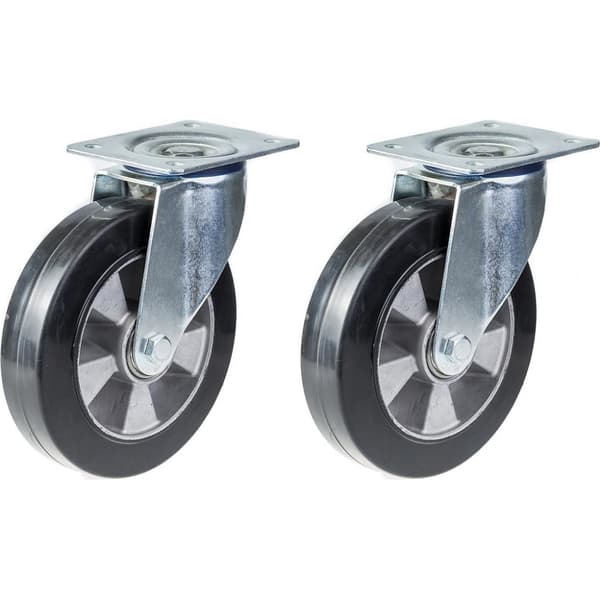 200 mm 8" hjul, svart gummi, svängbart, stark kapacitet 700 kg, set om 2