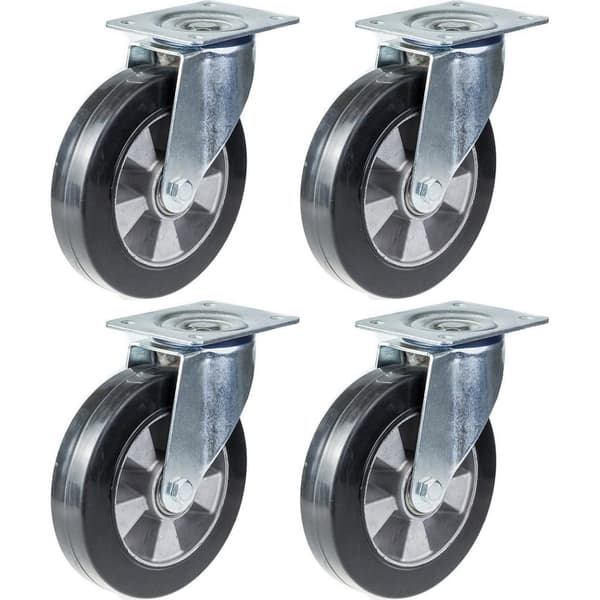 200mm 8" musta kumirosteri kääntyvä vahva 1400kg kapasiteetti, 4 kpl:n sarja.