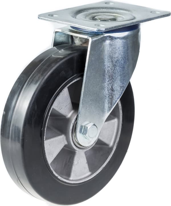 200 mm 8" hjul, sort gummi, drejelig og fast, stærk kapacitet på 1400 kg, sæt med 4 stk.