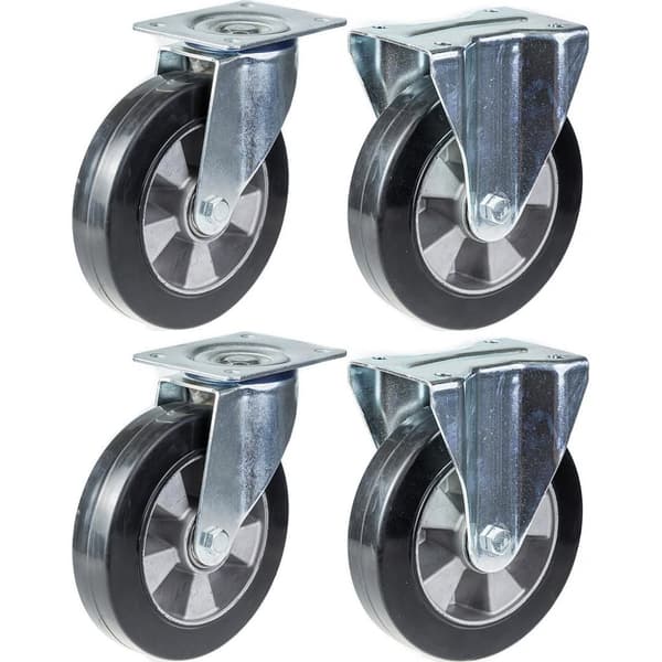 200 mm 8" hjul, sort gummi, drejelig og fast, stærk kapacitet på 1400 kg, sæt med 4 stk.