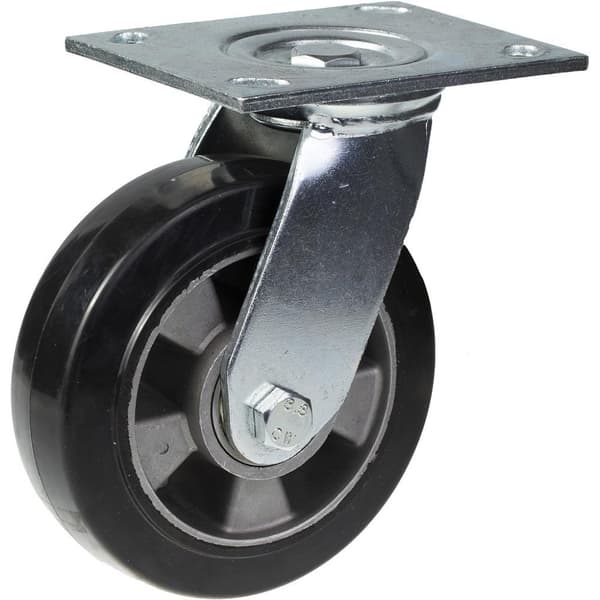 152 mm drejeligt hjul med sort elastisk gummi på midterhjul af aluminium