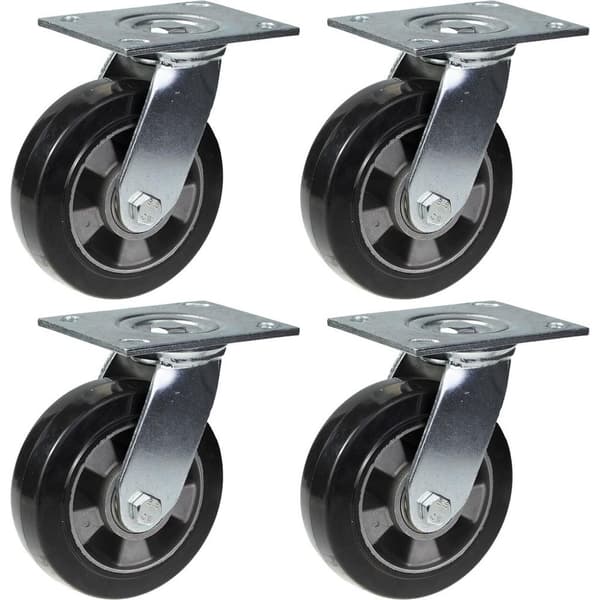 152 mm 6" hjul, sort gummi, drejelig, stærk kapacitet på 1320 kg, sæt med 4 stk.
