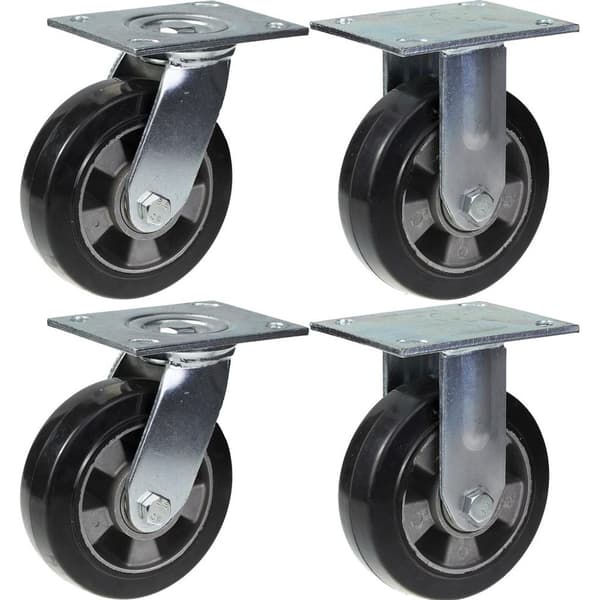 152 mm 6" hjul, sort gummi, drejelig og fast, stærk kapacitet på 1320 kg, sæt med 4 stk.