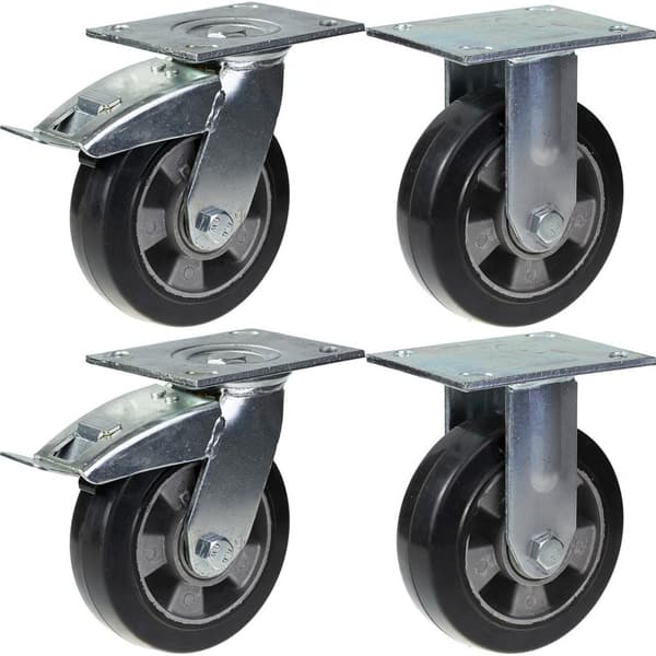 152 mm 6" hjul med sort gummibremse og fast, stærk kapacitet på 1320 kg, sæt med 4 stk.