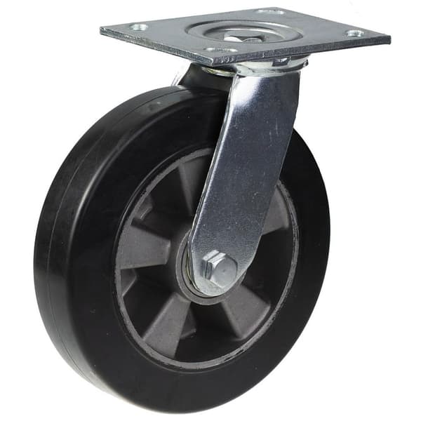 200 mm drejeligt hjul med sort elastisk gummi på midterhjul af aluminium