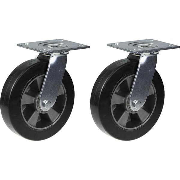 200 mm 8" hjul, sort gummi, drejelig, stærk kapacitet på 900 kg, sæt med 2 stk.