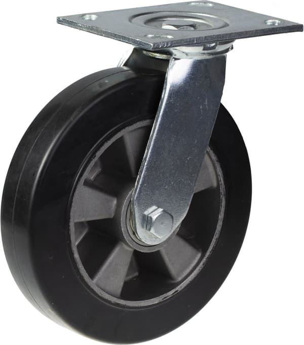 200 mm 8" hjul, sort gummi, drejelig, stærk 1800 kg kapacitet, sæt med 4 stk.