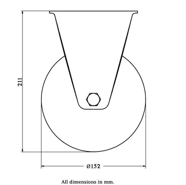 152 mm faste hjul med sort elastisk gummi på midterhjul af aluminium
