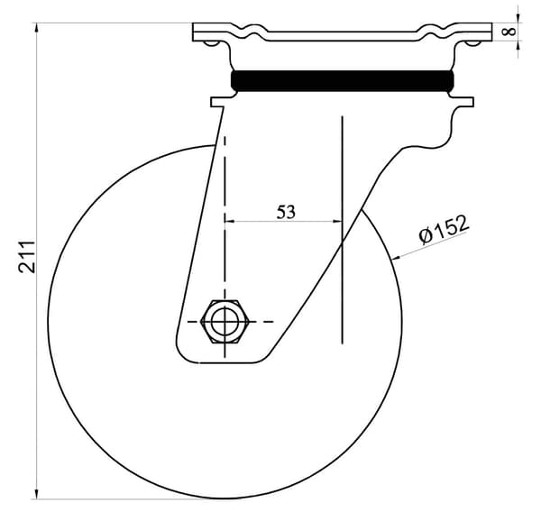 152 mm 6" hjul, sort gummi, drejelig, stærk kapacitet på 660 kg, sæt med 2 stk.