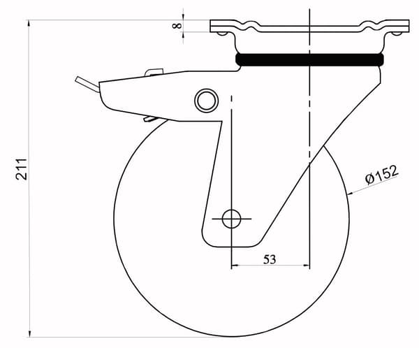 152 mm 6" sort gummihjul med bremse, stærk kapacitet på 660 kg, sæt med 2 stk.