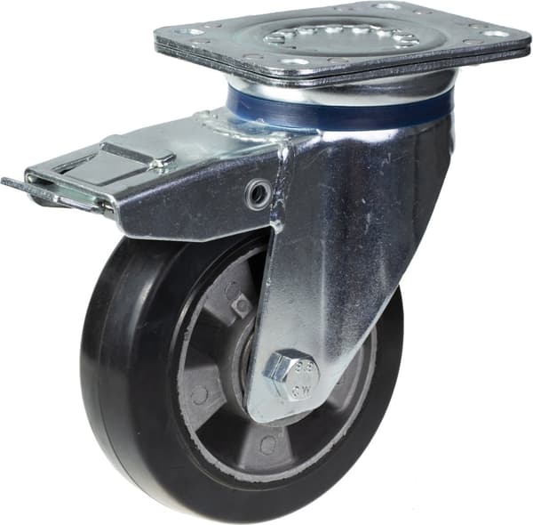 152 mm 6" länkhjul i svart gummi med broms, stark kapacitet på 1320 kg, set om 4