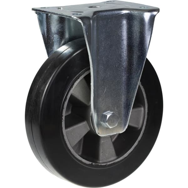 200 mm faste hjul med sort elastisk gummi på midterhjul af aluminium