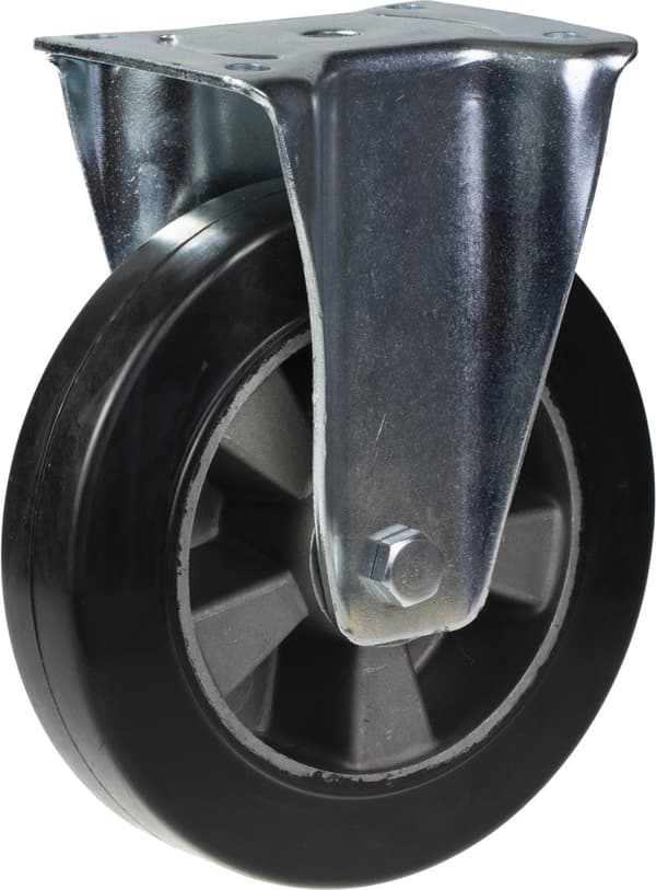200 mm 8" hjul i sort gummi med fast kapacitet på 900 kg, sæt med 2 stk.