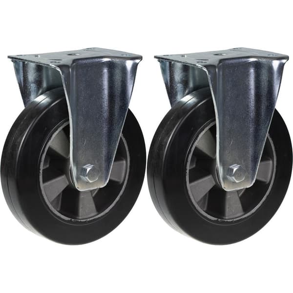200 mm 8" hjul i sort gummi med fast kapacitet på 900 kg, sæt med 2 stk.