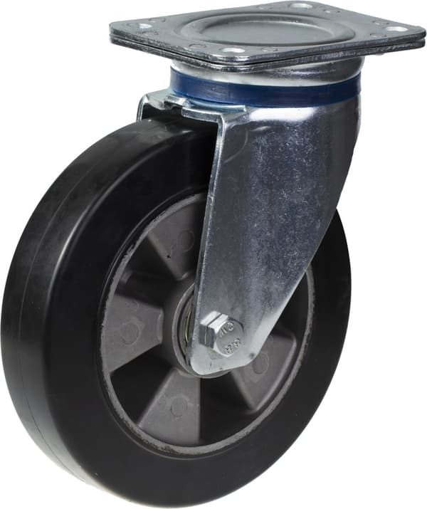 200 mm 8" hjul, sort gummi, drejelig og fast, stærk 1800 kg kapacitet, sæt med 4 stk.