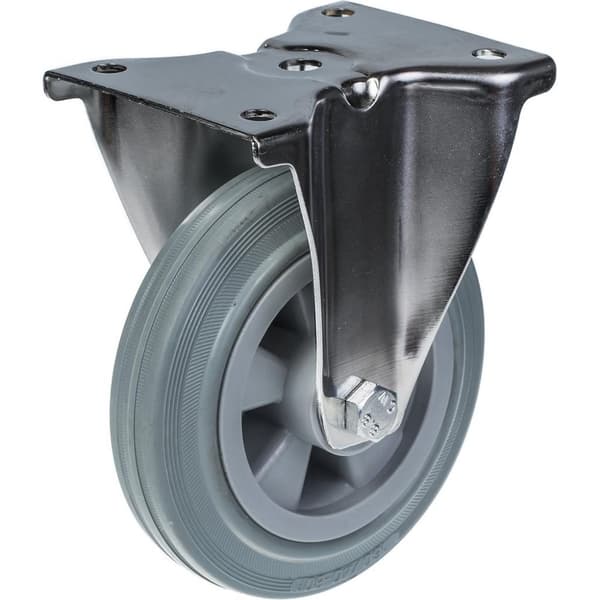 160 mm 6" hjul i rustfrit stål, grå gummi, fast, 135 kg