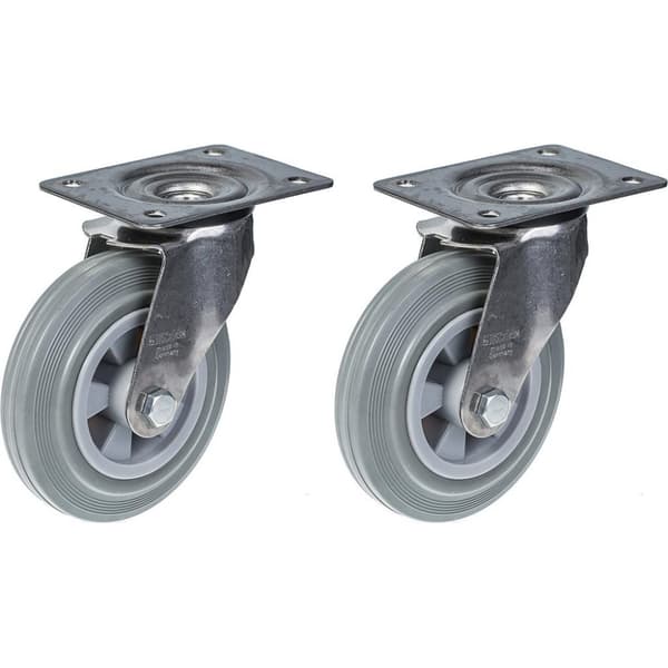 160 mm 6" rostfritt stålhjul grått gummi, svängbart, 270 kg, set om 2