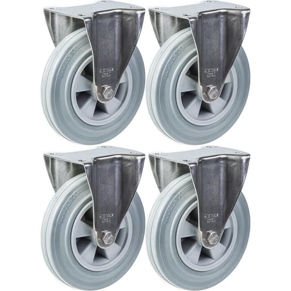 200 mm 8" rostfritt stålhjul grått gummi, fast, 820 kg, set om 4