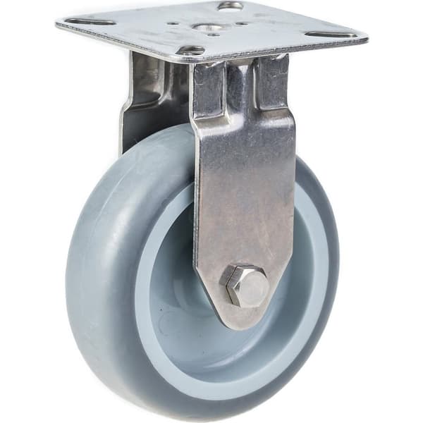 75 mm 3" hjul i rustfrit stål, grå gummi, fast, 60 kg