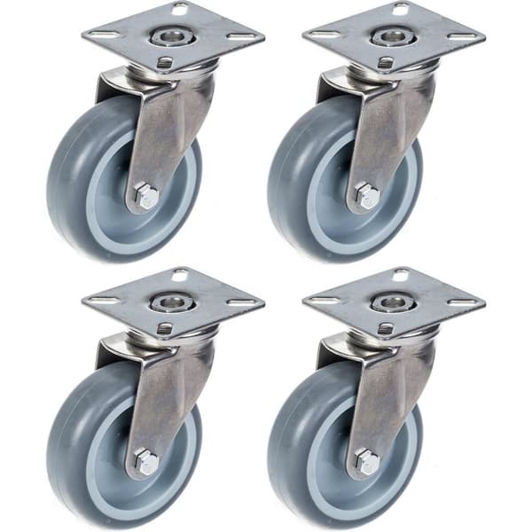 75 mm 3" rostfritt stålhjul grått gummi, svängbart, 240 kg, set om 4