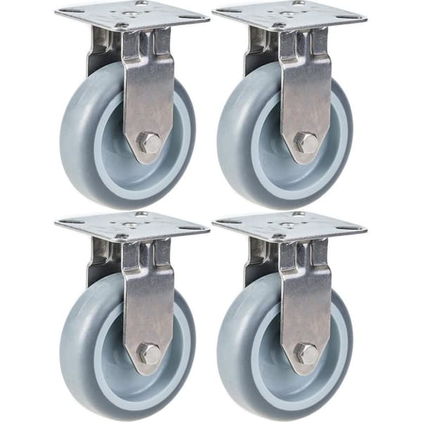 75 mm 3" rostfritt stålhjul grått gummi, fast, 240 kg, set om 4