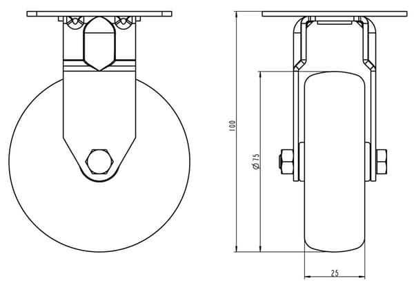 75 mm 3" hjul i rustfrit stål, grå gummi, drejelige og faste, 240 kg, sæt med 4 stk.