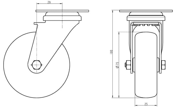 75mm 3" ruostumattomasta teräksestä valmistettu harmaa kumirooli, kääntyvä ja jarru, 240kg, 4 kpl:n sarja.