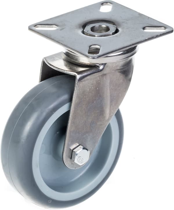 75mm 3" ruostumattomasta teräksestä valmistettu harmaa kumirooli, kääntyvä ja jarru, 240kg, 4 kpl:n sarja.