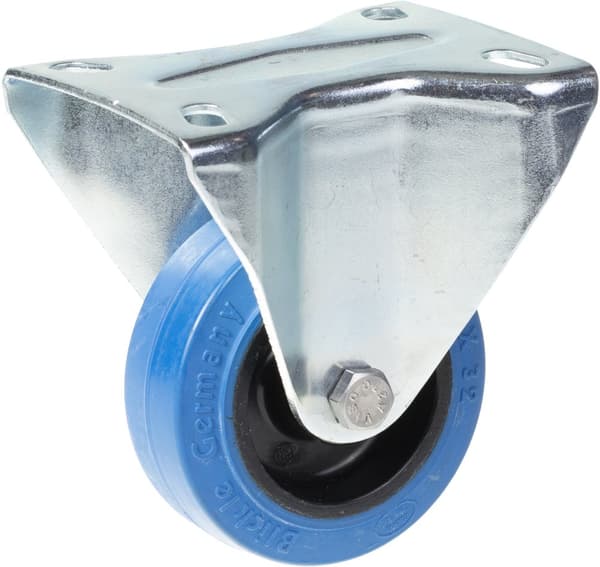 80 mm 3" hjul, blått gummi, fast, stark, kapacitet 280 kg, set om 2