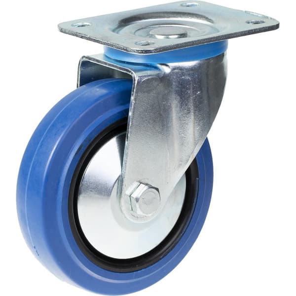 125 mm drejeligt hjul med blå elastisk gummi på midterhjul af nylon