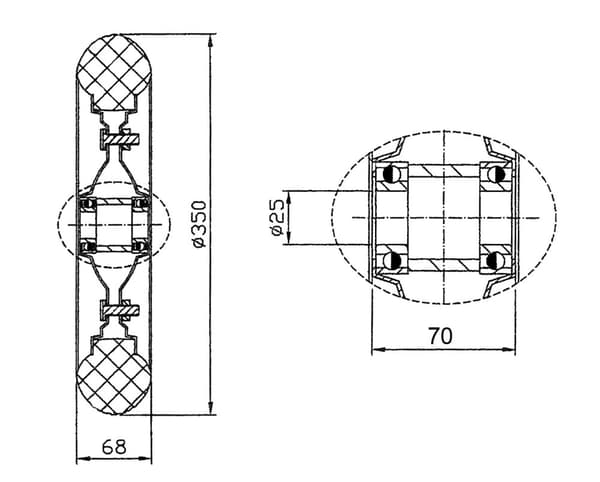 350 mm 14" hjul gummidæk presset stålcenter 25 mm stærk 700 kg, sæt af 2