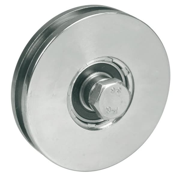 100 mm rundt rillehjul med 8 mm rille til kabel med bolt og møtrik