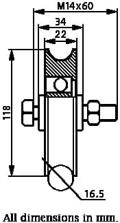 120 mm rundt sporhjul med 16,5 mm spor 1 kugleleje
