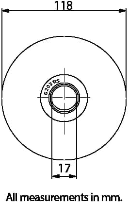 120 mm rundt sporhjul med 16,5 mm spor 1 kugleleje