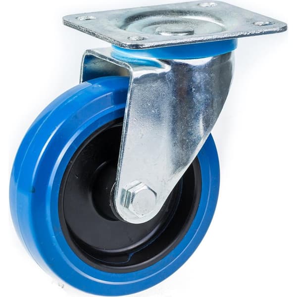 100 mm drejeligt hjul med blå elastisk gummi på midterhjul af nylon
