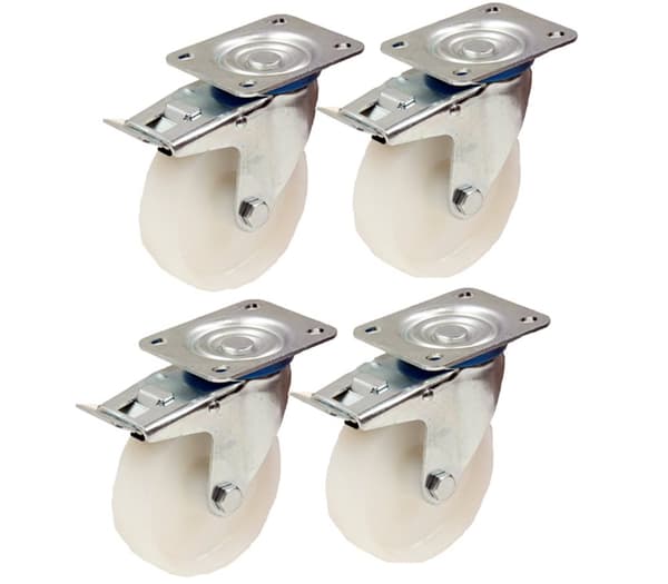 100 mm 4" tommer nylonhjul - kraftige drejelige bremsehjul 150 kg hver - sæt