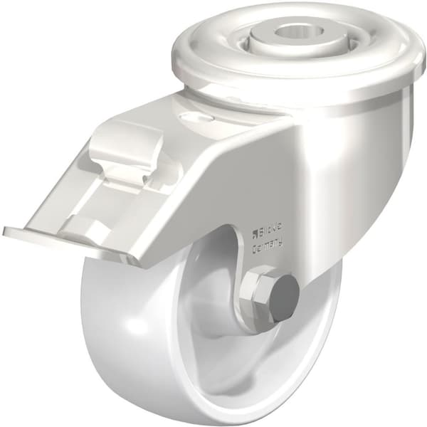 80 mm 3" hjul i rustfrit stål, hvid nylon, drejelig med bremse, 600 kg, sæt med 4 stk.