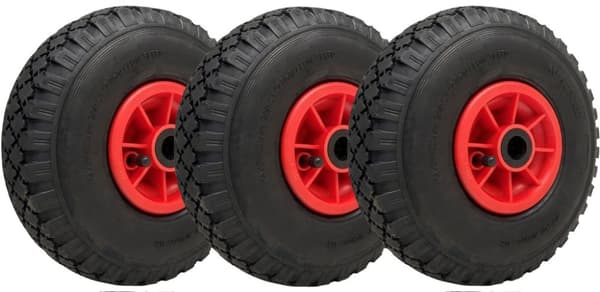 300x4 pneumatiske hjul 260x85 mm plastfælg 20 mm rulleleje 150 kg (sæt med 3)